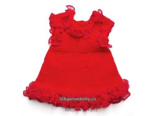 ručně pletené červené šaty s krajkami - 68