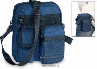 modrá malá cestovní taška přes rameno/ledvinka