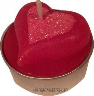 Velká červená čajová svíčka ve tvaru srdce s lesklým srdcem, balení 2 ks