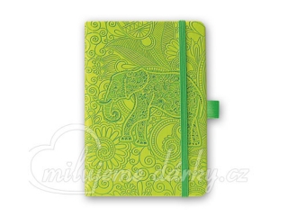 luxusní poznámkový zápisník Slon s gumičkou 130x210 mm, zelená