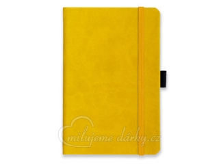 Poznámkový zápisník A5 s gumičkou a vlepenou kapsou, žlutá