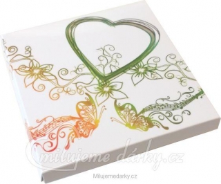 Plochá dárková krabička s motivem srdce a motýl, vhodná na drobnosti nebo peníze