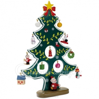 Dřevěný vánoční stromek s 12-ti miniaturními ozdobami