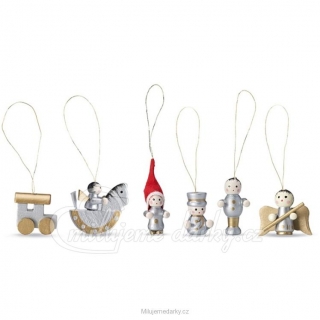 2x Miniaturní dřevěné vánoční ozdoby ve tvaru figurek, sada 6 ks