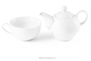 6ks Čajový set, bílá porcelánová konvička 430ml se šálkem na čaj 220ml