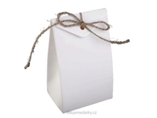Dárková krabička papírová bílá, 7,5x12cm, s provázkem na převázání, balení 150ks