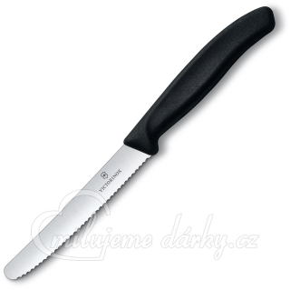 Černý nůž na rajčata VICTORINOX, vlnková čepel, logo na přání,50 ks