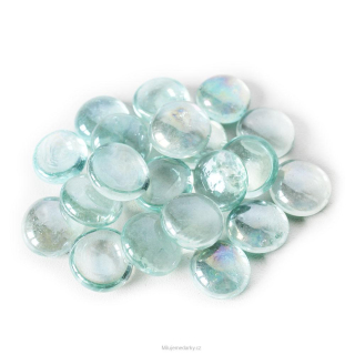 Dekorační lesklé skleněné kamínky světle modré průsvitné, 500g