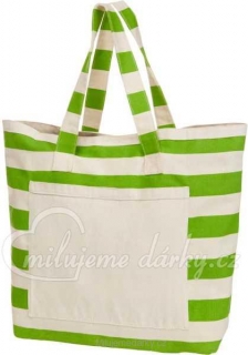 Bavlněná nákupní nebo plážová taška s zeleno-bílými pruhy