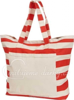 bavlněná nákupní nebo plážová taška s červeno-bílými pruhy