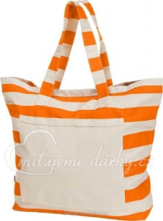 bavlněná nákupní nebo plážová taška s oranžovo-bílými pruhy