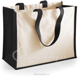 Klasická nákupní taška hladká jutová s černými plochými držadly
