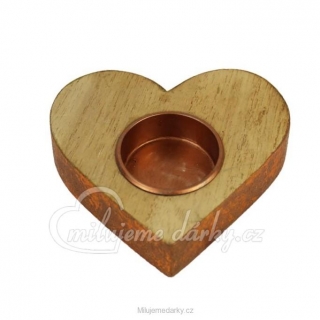 Jednoduchý dřevěný svícen ve tvaru srdce na 1 čajovou svíčku