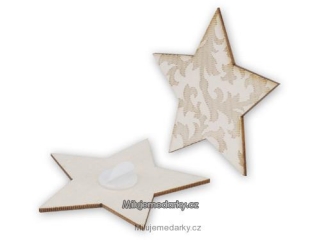 Dřevěné vánoční dekorace ve tvaru hvězdy s ornamenty, 6 ks