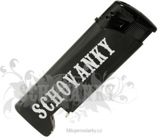 Černý piezo plnitelný zapalovač s otvírákem Schovanky