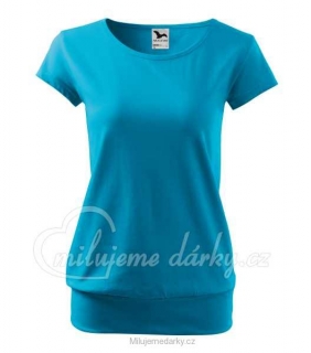 CITY, dámské volnější triko s lodičkovým výstřihem, krátký rukáv,tyrkysově modré
