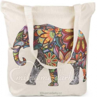 Režná nákupní taška se zipem, s potiskem -  Slon barevný