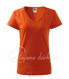 dámské bavlněné triko Dream, raglánový rukáv, výstřih do V, oranžová