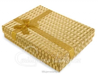 Dárková krabička vzorovaná plochá zlatá, 12x16x3cm