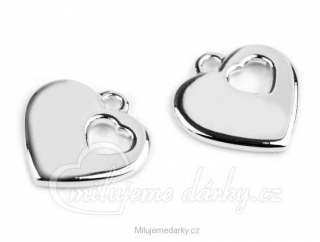 přívěsek stříbrné dekorační srdíčko se srdcem 1 balení 2 ks