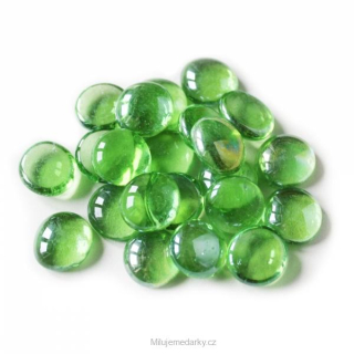 Dekorační lesklé skleněné kamínky zelené průhledné perleťové, 60 ks