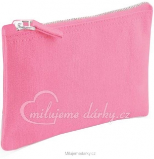Jednoduchá plochá kosmetická taška se zipem, pevná bavlna, růžová, 22x15cm