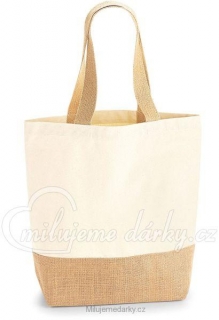 Klasická nákupní taška z přírodní bavlny s jutovým dnem a širším držadlem