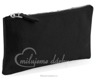 Jednoduchá plochá kosmetická taška se zipem, pevná bavlna, černá, 22x15cm