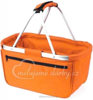 Skládací lehký nákupní košík s kapsou na zip, oranžový