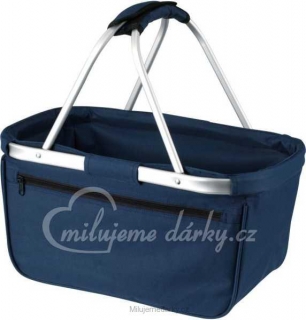 Skládací lehký nákupní košík s kapsou na zip, modrý