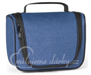 Modrá kosmetická taška na zip s háčkem na zavěšení