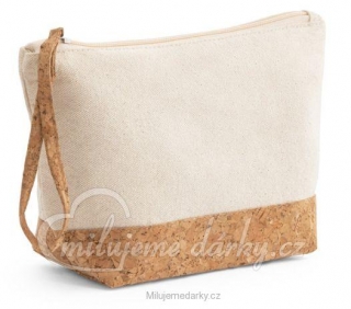 Toaletní nebo kosmetická taška ze 100% bavlny s korkovými detaily