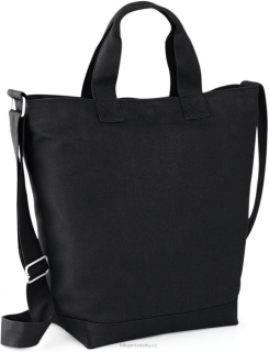 Jednoduchá bavlněná taška z pevného plátna 38x40cm černá s dlouhým popruhem