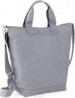 Jednoduchá bavlněná taška z pevného plátna 38x40cm šedá s dlouhým popruhem