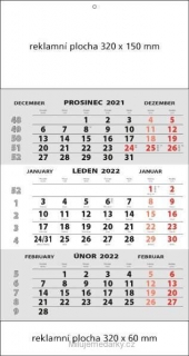 1 ks Tříměsíční nástěnný kalendář 2022 šedý STANDARD