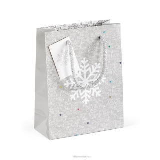 Papírová dárková taška, vánoční motiv, stříbrná 18x23x8cm