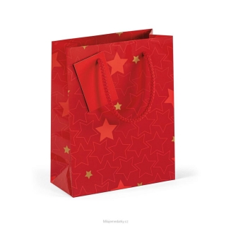 Papírová dárková taška, vánoční motiv, červená 18x23x8cm