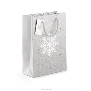 Papírová dárková taška, vánoční motiv, stříbrná 23x32x10cm