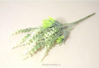 Umělá květina Levandule drobná bílá keřík 37cm s květem