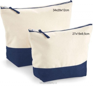 Jednoduchá kosmetická taška se zipem, pevná bavlna, modrý pruh, 34x29x12cm