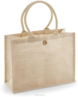 Klasická nákupní taška jutová s pevnými držadly, laminovaná, knoflík, poutko