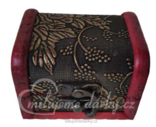 Malá dřevěná truhlička z červeného dřeva s květinovými ornamenty