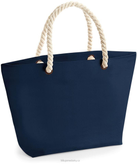 Plátěná nákupní nebo plážová přírodní taška s kroucenými držadly, tmavě modrá