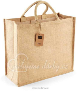 JUMBO. Větší klasická nákupní taška jutová s pevnými kratšími držadly, objem 29l