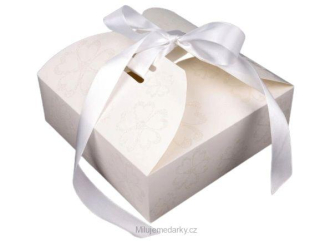 Bílá papírová krabička s glitrovými kvítky, balení 5 ks