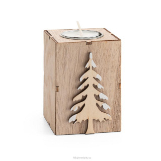 Dřevěný svícen na 1 čajovou svíčku, design stromku