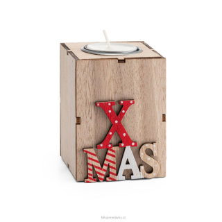 Dřevěný svícen na 1 čajovou svíčku, design vánoční XMAS