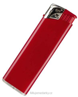 Červený plnitelný piezo zapalovač se stříbrným vrškem, balení 50 ks