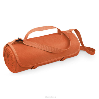 Fleecová nepromokavá cestovní / pikniková deka s popruhy, oranžová