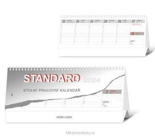 STANDARD šedý stolní kalendář, 30x14 cm, 2024, 1 ks